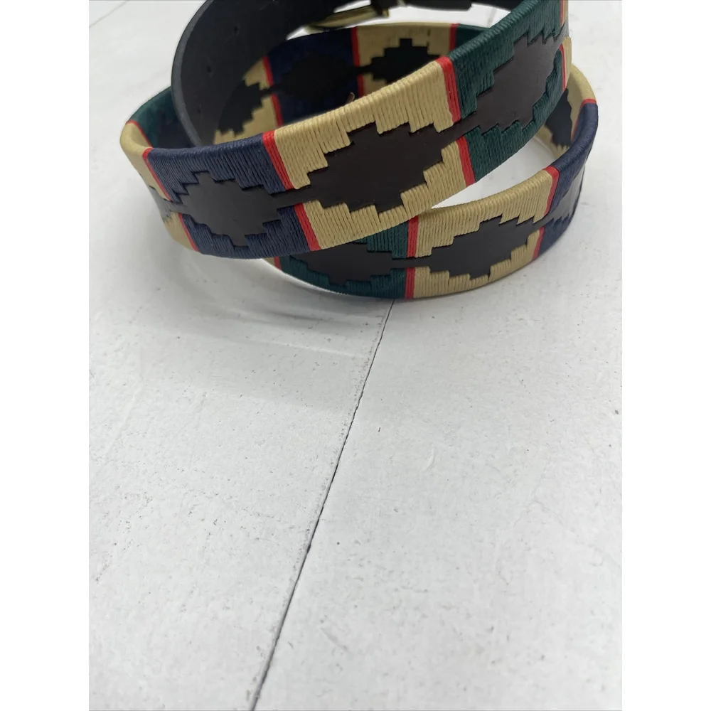 Old Ombu Belt Adults Size 90 33” M Pampa Leather Blue , Tan, Green Wax Thread